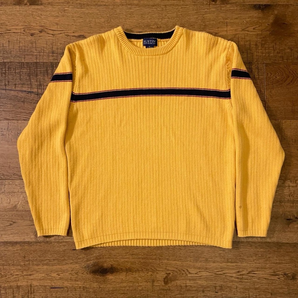 Austin Clothing Co Ribbed Sweater Mens XL Yellow Vintage Skater Grunge Stripe